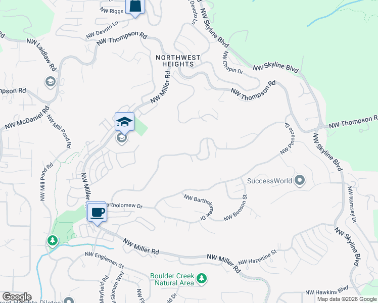 map of restaurants, bars, coffee shops, grocery stores, and more near 2529 Northwest Birkendene Street in Portland