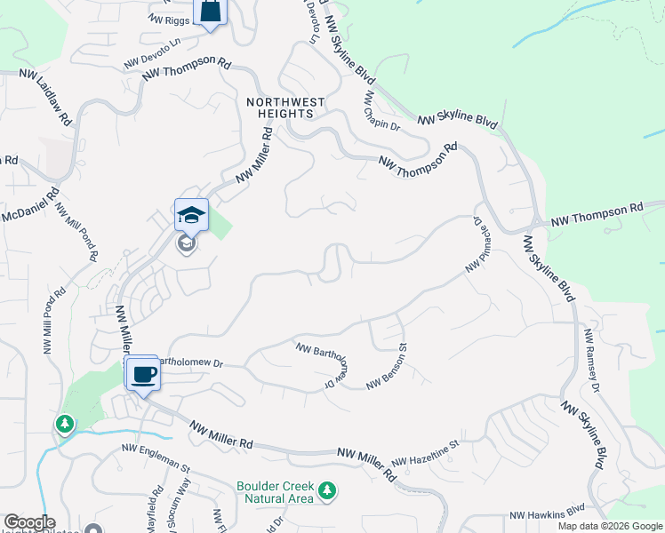 map of restaurants, bars, coffee shops, grocery stores, and more near 2633 Northwest Holloway Drive in Portland