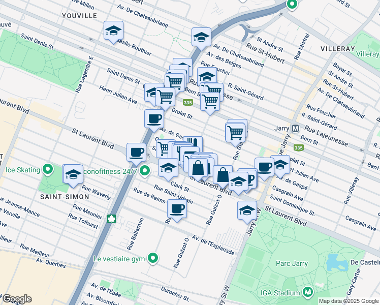 map of restaurants, bars, coffee shops, grocery stores, and more near 8509 Avenue Casgrain in Montreal