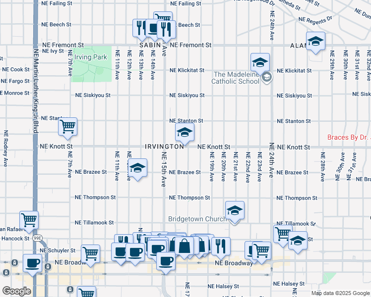 map of restaurants, bars, coffee shops, grocery stores, and more near in Portland