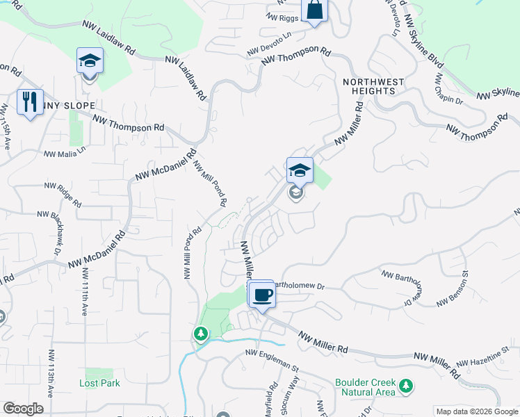 map of restaurants, bars, coffee shops, grocery stores, and more near 2442 Northwest Burnett Street in Portland