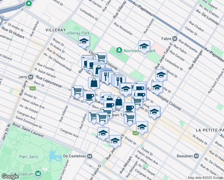 map of restaurants, bars, coffee shops, grocery stores, and more near in Montreal