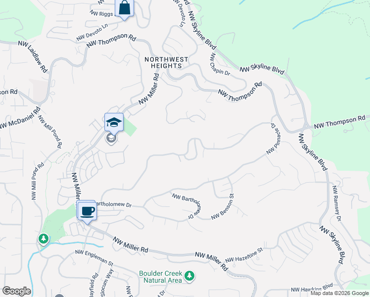 map of restaurants, bars, coffee shops, grocery stores, and more near 2617 Northwest Holloway Drive in Portland