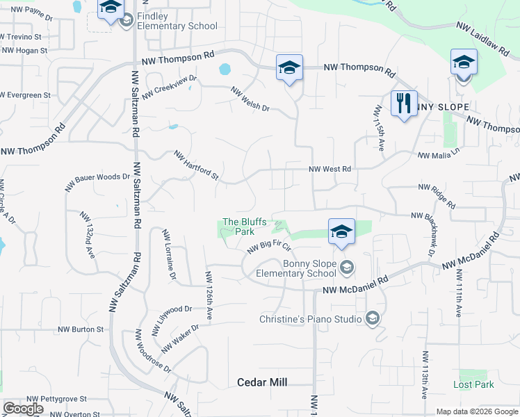 map of restaurants, bars, coffee shops, grocery stores, and more near 12415 Northwest Haskell Court in Portland