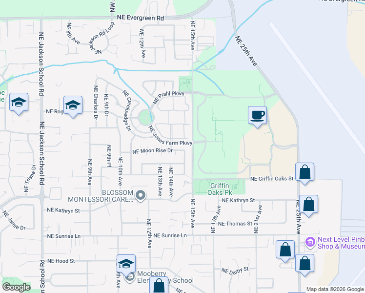 map of restaurants, bars, coffee shops, grocery stores, and more near 2348 Northeast 14th Place in Hillsboro