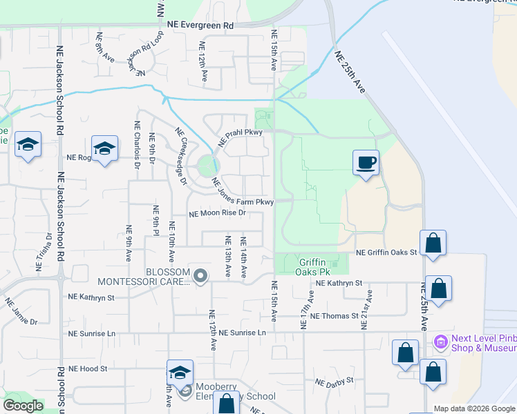 map of restaurants, bars, coffee shops, grocery stores, and more near 2348 Northeast 14th Place in Hillsboro