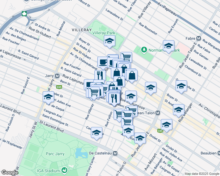map of restaurants, bars, coffee shops, grocery stores, and more near 7585 Rue Saint Gérard in Montréal