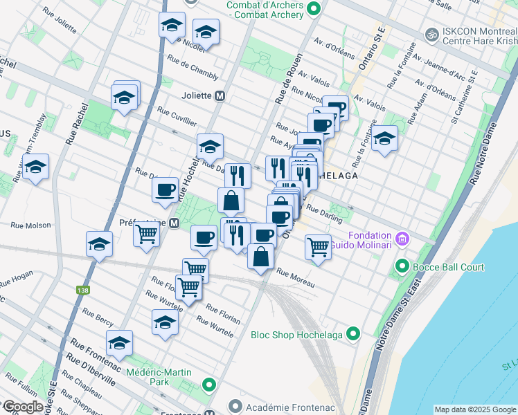 map of restaurants, bars, coffee shops, grocery stores, and more near 2120 Rue Saint-Germain in Montréal