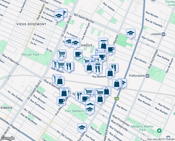 map of restaurants, bars, coffee shops, grocery stores, and more near 2601 Rue William-Tremblay in Montréal