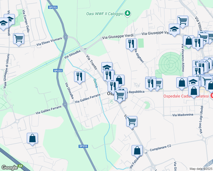 map of restaurants, bars, coffee shops, grocery stores, and more near in Ospiate