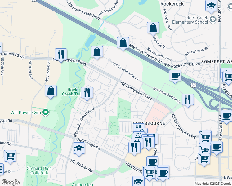 map of restaurants, bars, coffee shops, grocery stores, and more near in Hillsboro