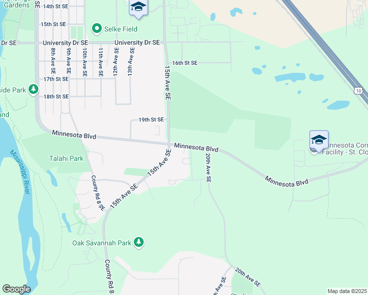 map of restaurants, bars, coffee shops, grocery stores, and more near 1980 15th Avenue Southeast in St. Cloud