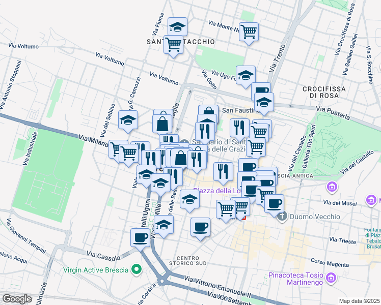 map of restaurants, bars, coffee shops, grocery stores, and more near 27 Vicolo del Laghetto in Brescia