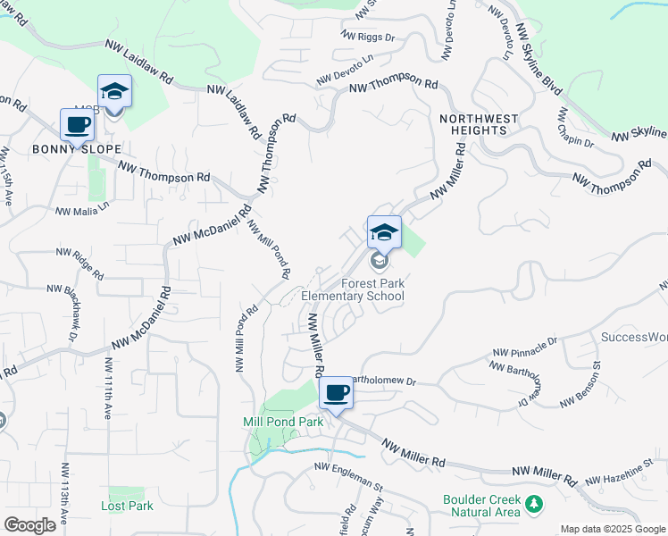 map of restaurants, bars, coffee shops, grocery stores, and more near 2520 Northwest Jean Lane in Portland