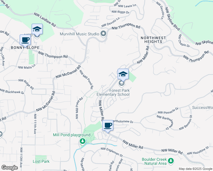 map of restaurants, bars, coffee shops, grocery stores, and more near 2520 Northwest Jean Lane in Portland