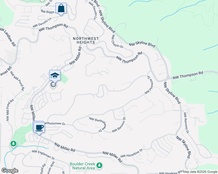 map of restaurants, bars, coffee shops, grocery stores, and more near 2709 Northwest Bullfinch Place in Portland