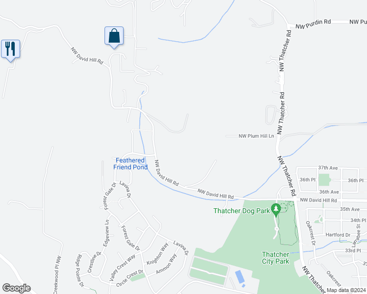 map of restaurants, bars, coffee shops, grocery stores, and more near 45157 Northwest David Hill Road in Forest Grove