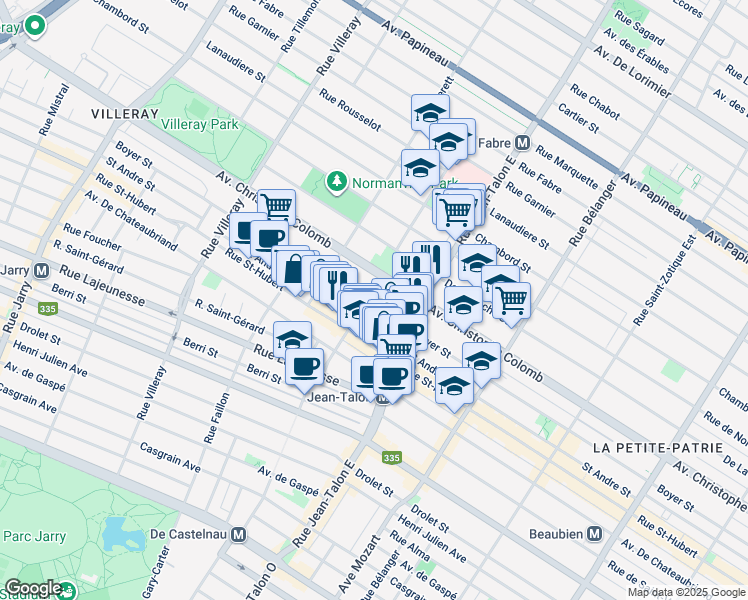 map of restaurants, bars, coffee shops, grocery stores, and more near in Montreal