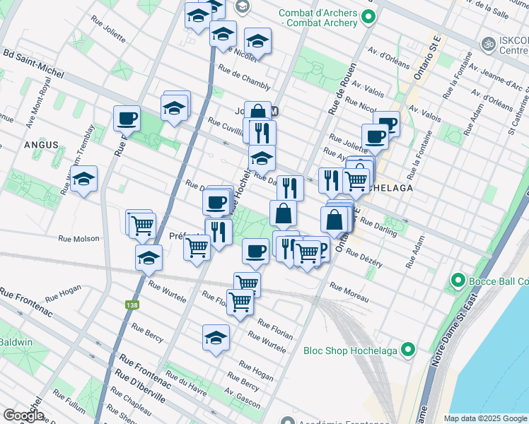 map of restaurants, bars, coffee shops, grocery stores, and more near 2321 Rue Dézéry in Montréal