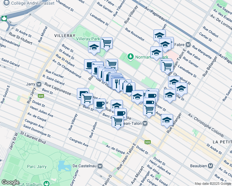 map of restaurants, bars, coffee shops, grocery stores, and more near in Montreal
