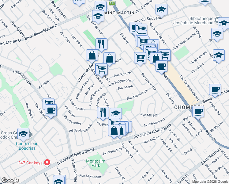map of restaurants, bars, coffee shops, grocery stores, and more near 1191 Rue Maria in Laval