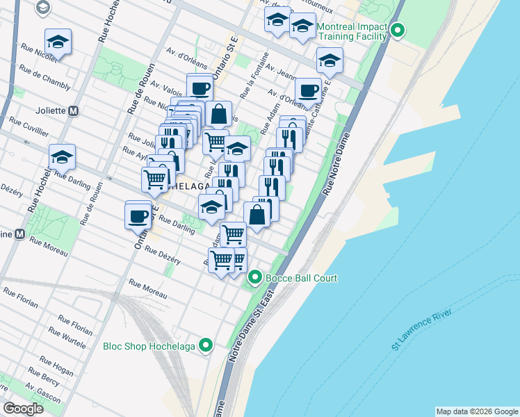map of restaurants, bars, coffee shops, grocery stores, and more near 1488 Rue Aylwin in Montréal