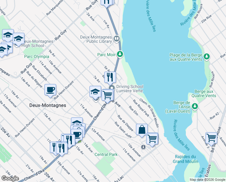 map of restaurants, bars, coffee shops, grocery stores, and more near 540 Chemin d'Oka in Deux-Montagnes