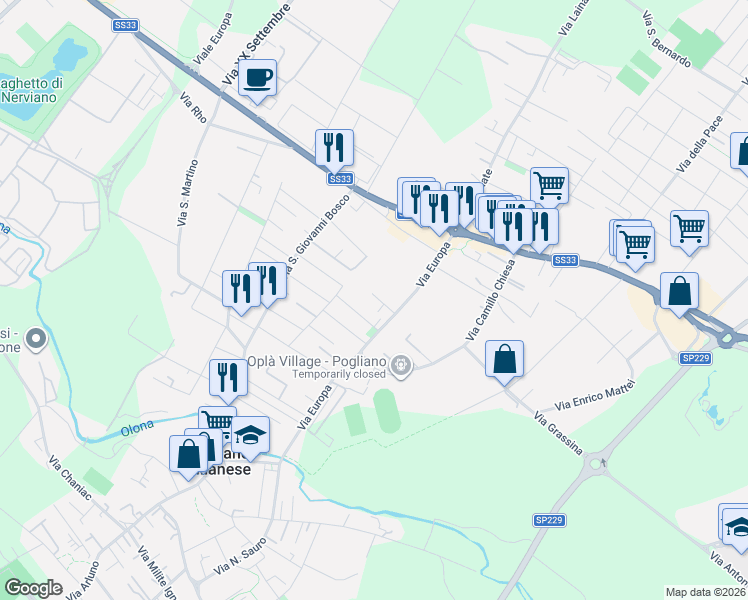 map of restaurants, bars, coffee shops, grocery stores, and more near 11 Via A.Toscanini in Pogliano Milanese