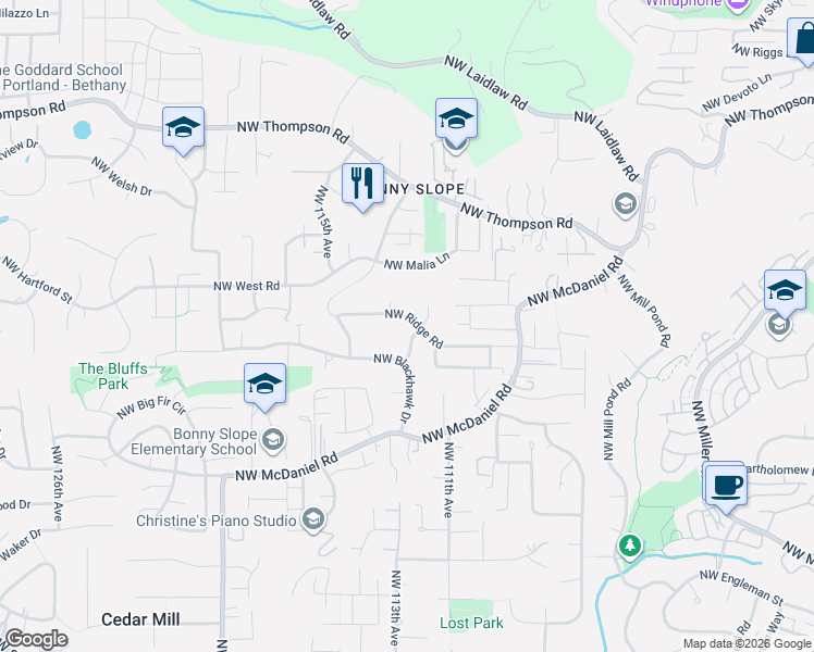map of restaurants, bars, coffee shops, grocery stores, and more near 3225 Northwest 112th Place in Portland