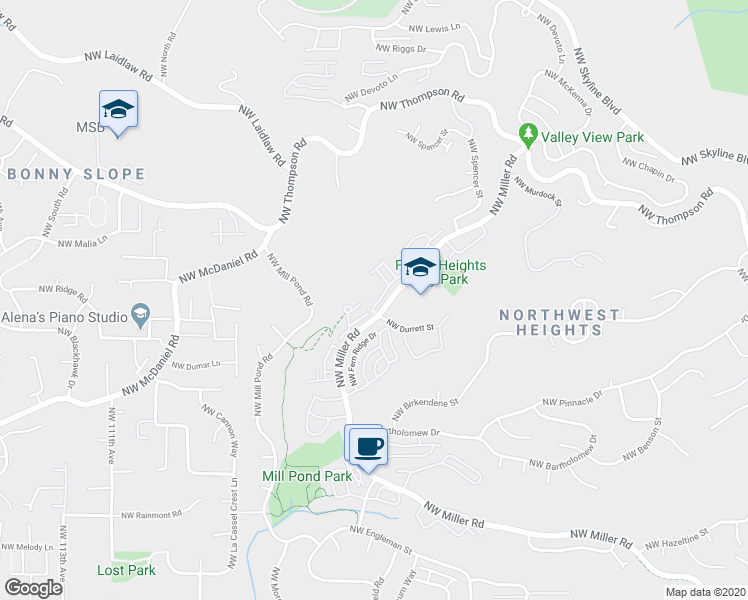 map of restaurants, bars, coffee shops, grocery stores, and more near 2621 Northwest Kennedy Court in Portland