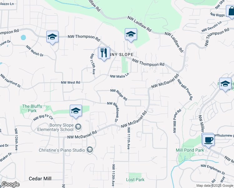 map of restaurants, bars, coffee shops, grocery stores, and more near 3225 Northwest 112th Place in Portland
