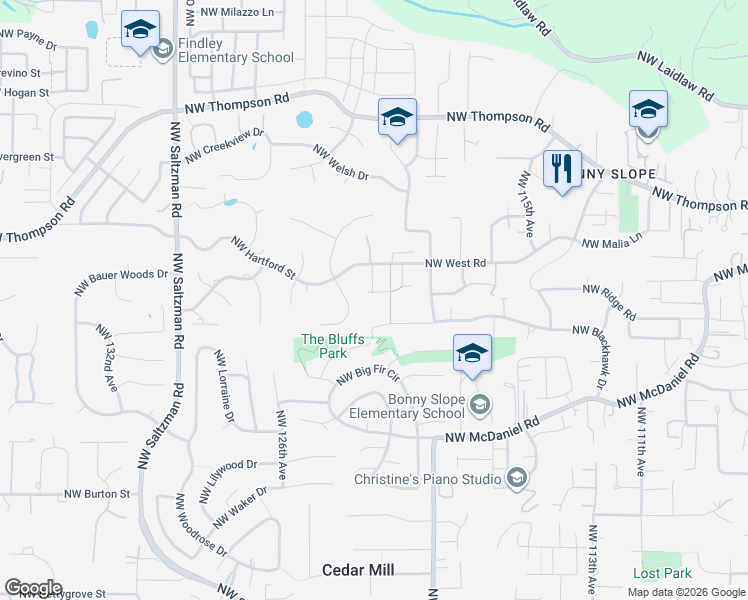 map of restaurants, bars, coffee shops, grocery stores, and more near 3286 Northwest Kinsley Terrace in Portland