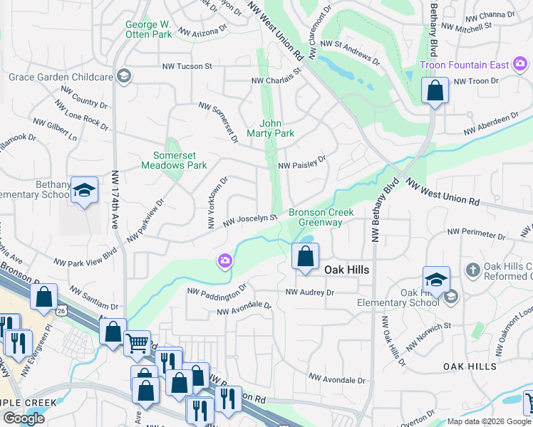 map of restaurants, bars, coffee shops, grocery stores, and more near 3211 Northwest 165th Place in Beaverton