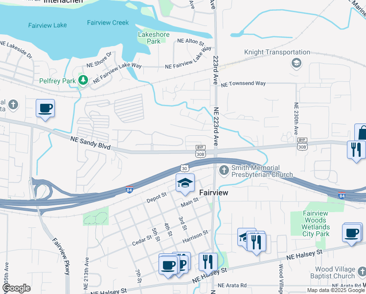 map of restaurants, bars, coffee shops, grocery stores, and more near 21920 Northeast Larkspur Lane in Fairview