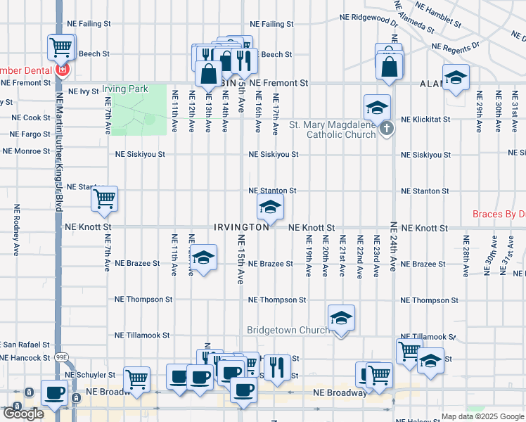 map of restaurants, bars, coffee shops, grocery stores, and more near 2744 Northeast 16th Avenue in Portland