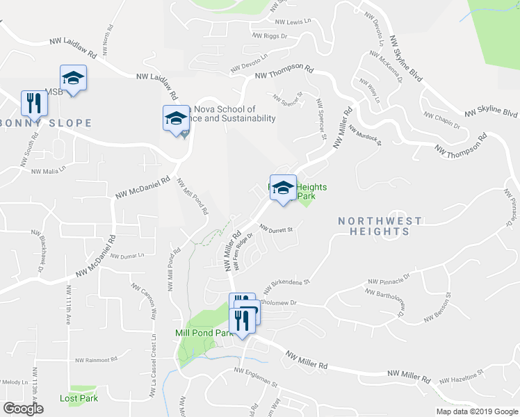 map of restaurants, bars, coffee shops, grocery stores, and more near 2621 Northwest Kennedy Court in Portland