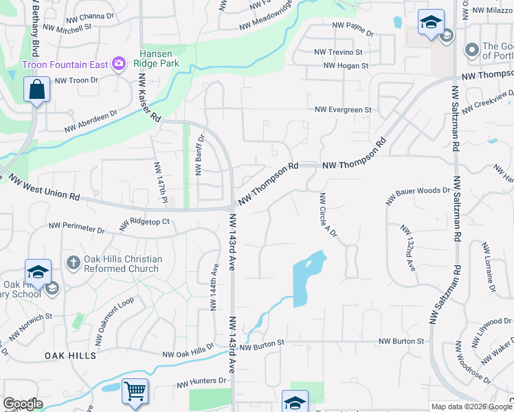 map of restaurants, bars, coffee shops, grocery stores, and more near 3175 Northwest Linmere Drive in Portland