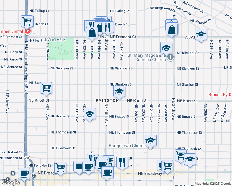 map of restaurants, bars, coffee shops, grocery stores, and more near 2744 Northeast 16th Avenue in Portland