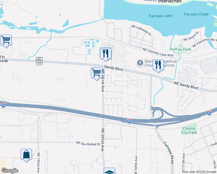 map of restaurants, bars, coffee shops, grocery stores, and more near 2742 Northeast 201st Avenue in Fairview