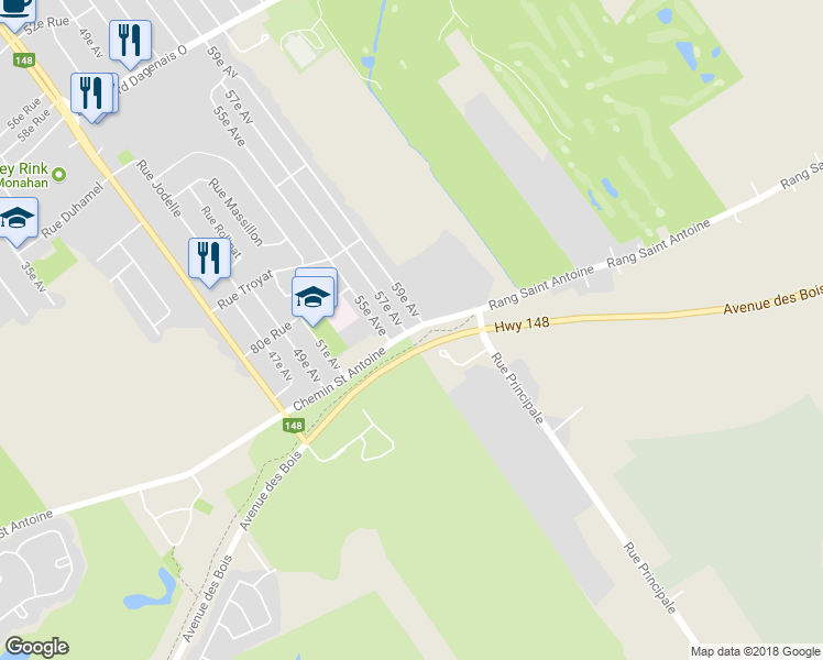 map of restaurants, bars, coffee shops, grocery stores, and more near 5757 Chemin Saint Antoine in Laval