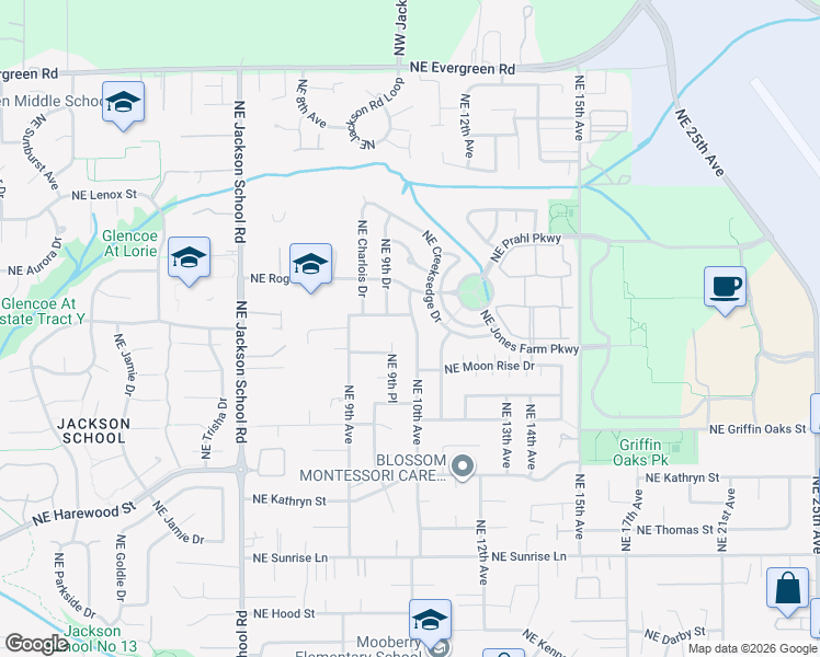 map of restaurants, bars, coffee shops, grocery stores, and more near 2491 Northeast 10th Avenue in Hillsboro