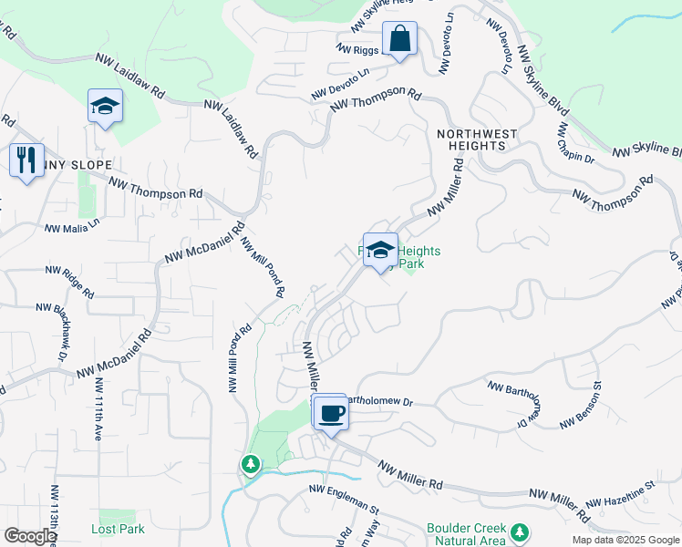 map of restaurants, bars, coffee shops, grocery stores, and more near 2621 Northwest Kennedy Court in Portland