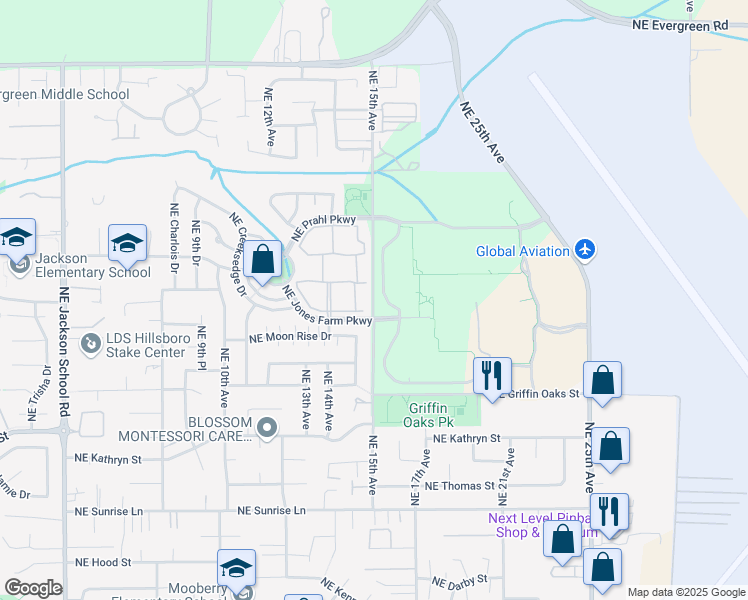 map of restaurants, bars, coffee shops, grocery stores, and more near 3121 Northeast 15th Avenue in Hillsboro