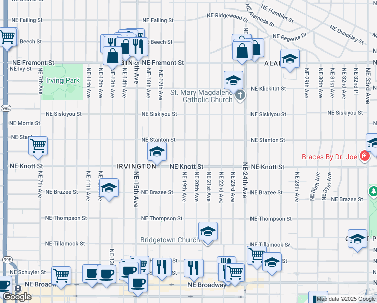 map of restaurants, bars, coffee shops, grocery stores, and more near 2808 Northeast 19th Avenue in Portland