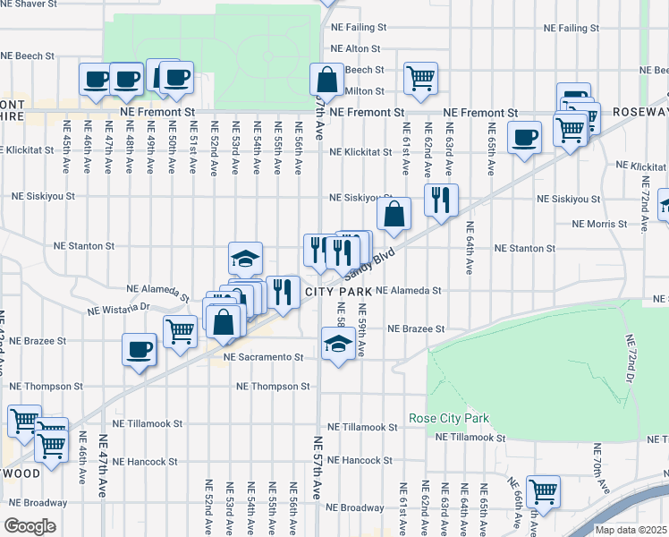map of restaurants, bars, coffee shops, grocery stores, and more near in Portland