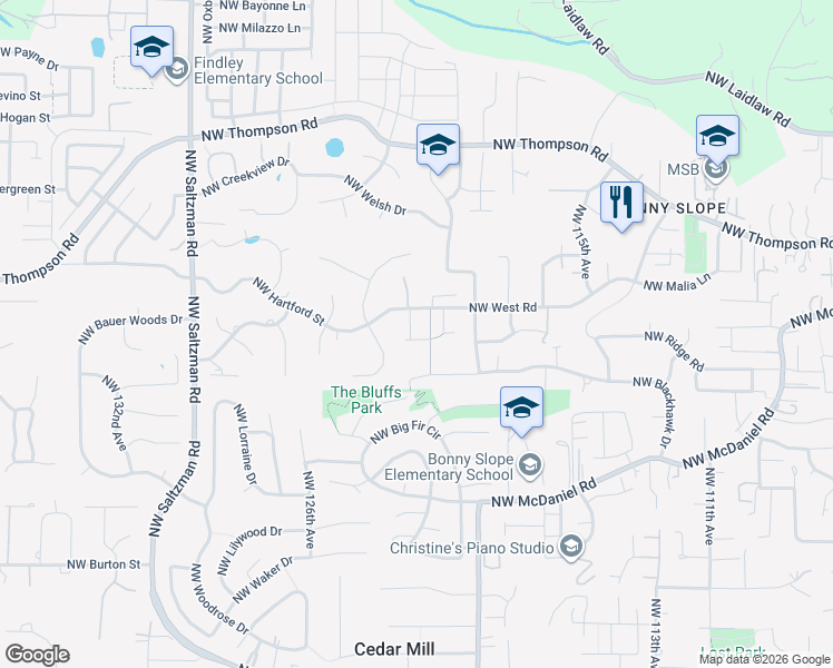 map of restaurants, bars, coffee shops, grocery stores, and more near 3286 Northwest Kinsley Terrace in Portland