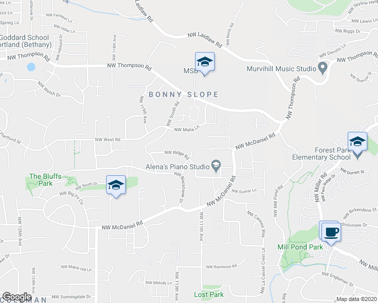 map of restaurants, bars, coffee shops, grocery stores, and more near 3225 Northwest 112th Place in Portland