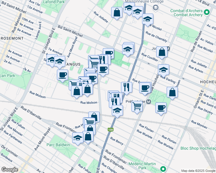 map of restaurants, bars, coffee shops, grocery stores, and more near 3900 Rue Marcel Pepin in Montréal
