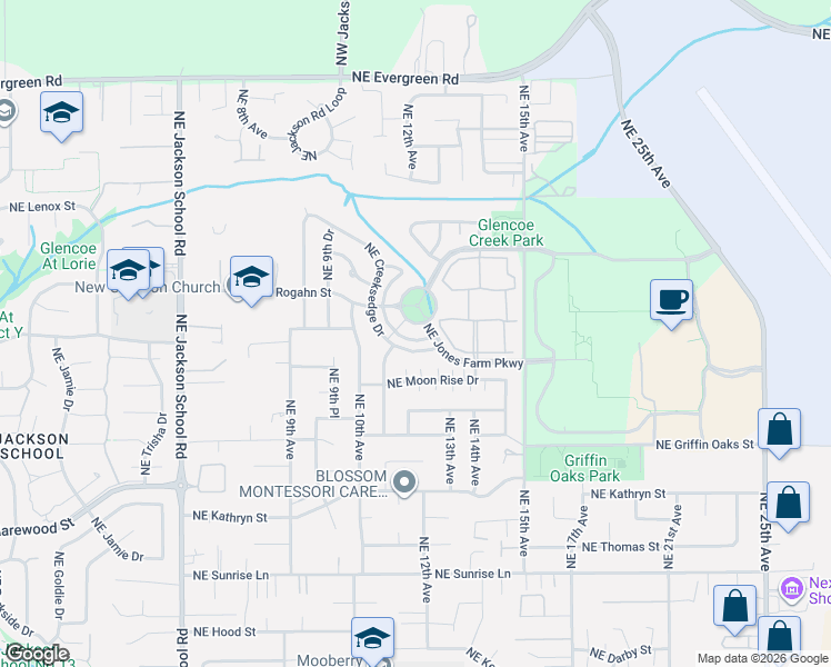 map of restaurants, bars, coffee shops, grocery stores, and more near 1202 Northeast Parks Edge Circle in Hillsboro