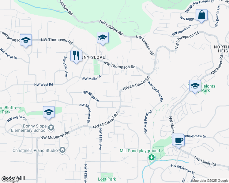 map of restaurants, bars, coffee shops, grocery stores, and more near 10850 Northwest Appellate Way in Portland